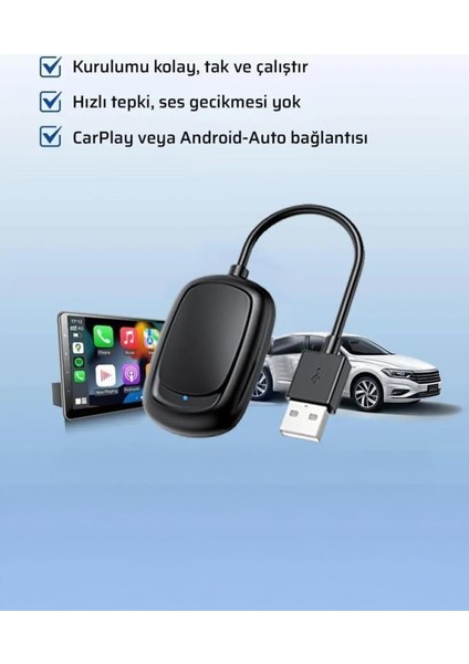 X8 Mini Kablosuz Carplay USB ve Type-C Uyumlu Araç Multimedya Dönüştürücü Adaptörü