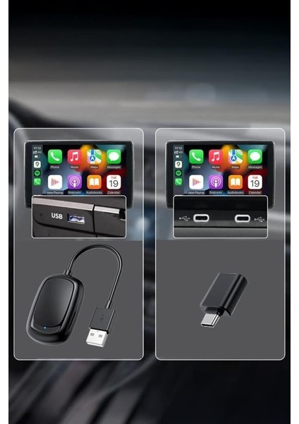 X8 Mini Kablosuz Carplay USB ve Type-C Uyumlu Araç Multimedya Dönüştürücü Adaptörü