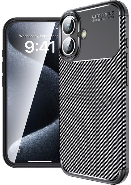 Apple iPhone 16 Plus Uyumlu Kılıf Rugged Armor Karbon Desenli Negro Silikon Arka Kapak Siyah