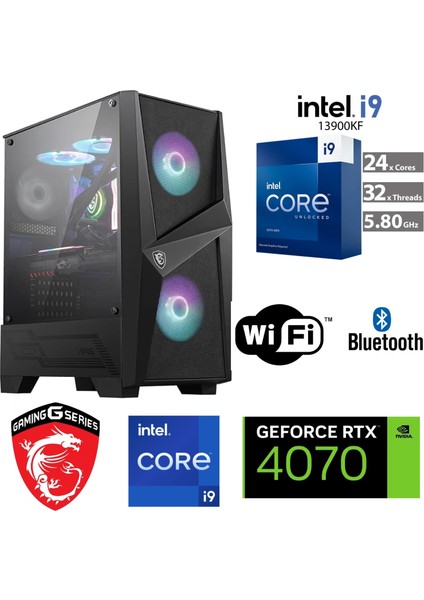 Msı Ddr5 Gaming Pc / 12 GB RTX4070 / I9 13900KF (I9 13.nesil) / 32 GB Ddr5 6000 Mhz Ram / 1 Tb M.2 SSD / Sıvı Soğutmalı / WİN11 Pro