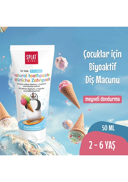 Splat Meyveli Dondurma Tadında 2-6 Yaş Çocuk Diş Macunu 50 Ml