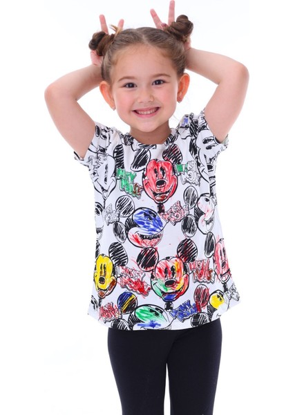 Summer Mickeyli Kız Çocuk T-Shirt (Boyanabilir Kalemleri Hediye ! Yıkama Sonrası Leke Bırakmaz) fiyatları