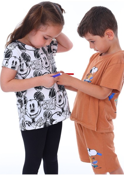 Summer Mickeyli Kız Çocuk T-Shirt (Boyanabilir Kalemleri Hediye ! Yıkama Sonrası Leke Bırakmaz) modelleri