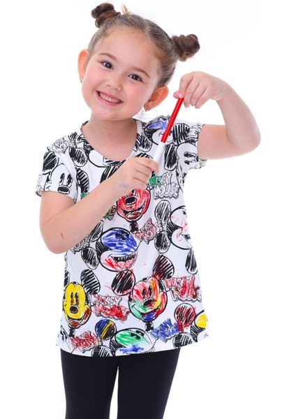 Summer Mickeyli Kız Çocuk T-Shirt (Boyanabilir Kalemleri Hediye ! Yıkama Sonrası Leke Bırakmaz) fırsatları