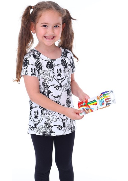 Summer Mickeyli Kız Çocuk T-Shirt (Boyanabilir Kalemleri Hediye ! Yıkama Sonrası Leke Bırakmaz) indirimleri