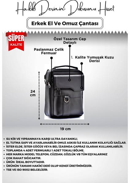 Wiexer Siyah Deri Erkek El ve Omuz Çantası