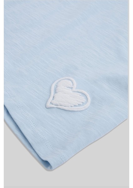 Merisa Mavi Kalpli Pamuklu Kız Çocuk Tshirt