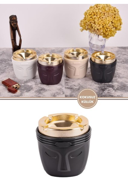 2'li King Kokusuz Gold Küllük, Kokusuz Dumansız Yuvarlak Küllük 2 Adet Antrasit Beyaz fiyatları