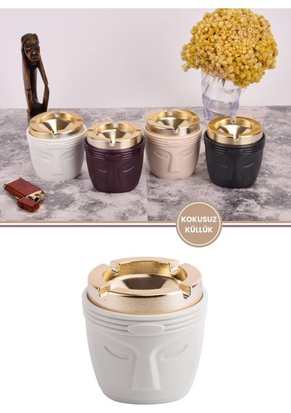 2'li King Kokusuz Gold Küllük, Kokusuz Dumansız Yuvarlak Küllük 2 Adet Antrasit Beyaz modelleri