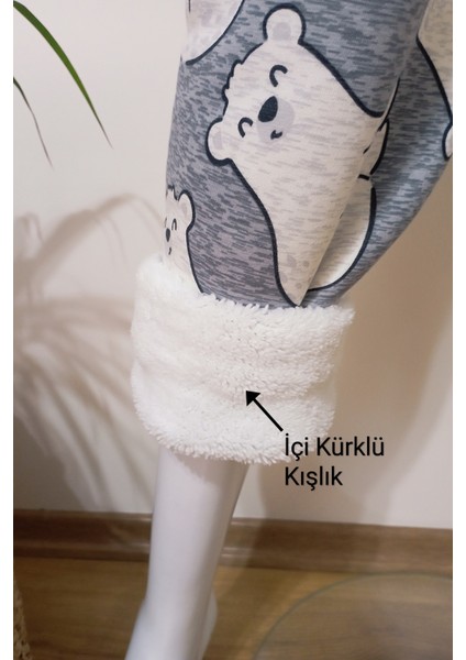 Ayıcık Desenli Içi Kürklü Yumuşacık Kışlık Pijama Altı