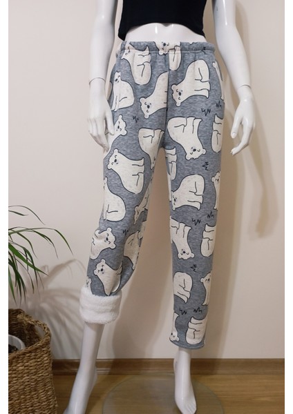 Ayıcık Desenli Içi Kürklü Yumuşacık Kışlık Pijama Altı