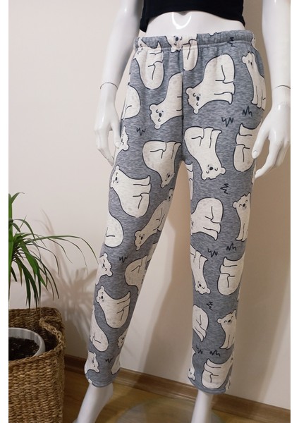 Ayıcık Desenli Içi Kürklü Yumuşacık Kışlık Pijama Altı