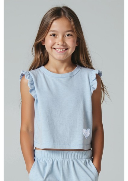 Merisa Mavi Kalpli Pamuklu Kız Çocuk Tshirt