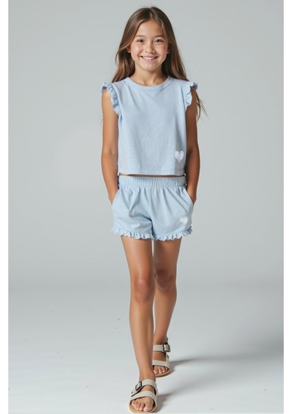 Merisa Mavi Kalpli Pamuklu Kız Çocuk Tshirt modelleri