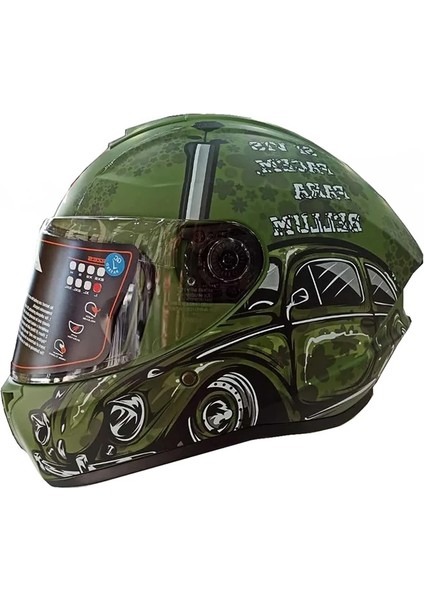 Draken S Iron Peace C6 Matt Green Kapalı Motosiklet Kaskı + Yedek Siyah Vizör - S