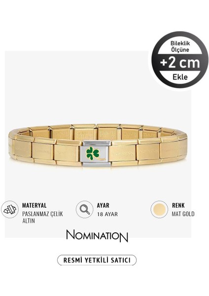 Italy Composable 18 Ayar Altın Saplı Yonca ve Çelik Bileklik Mat Gold