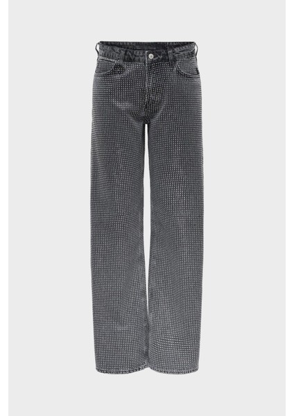 Yılbaşı Antrasit Normal Bel Yapıştırma Taşlı Straight Fit Jean Pantolon C 4530-219