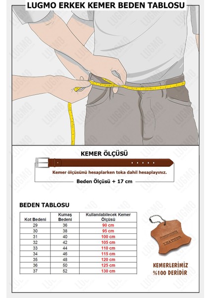 Deri Erkek Kemer Extra Yumuşak 4 cm Lugmo