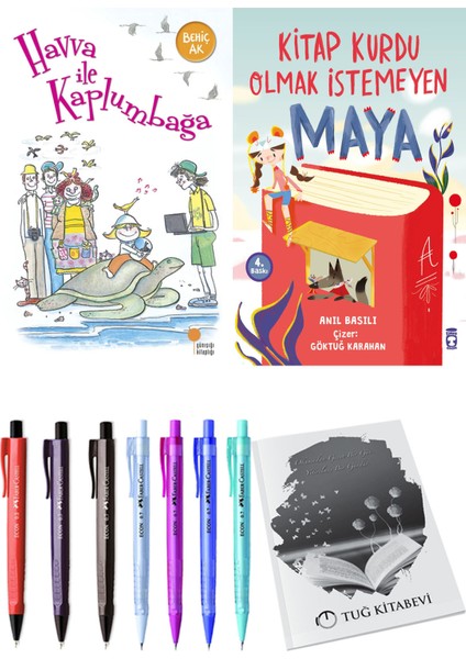 Kitap Kurdu Olmak İstemeyen Maya ve Havva ile Kaplumbağa 2'li Set - Kalem