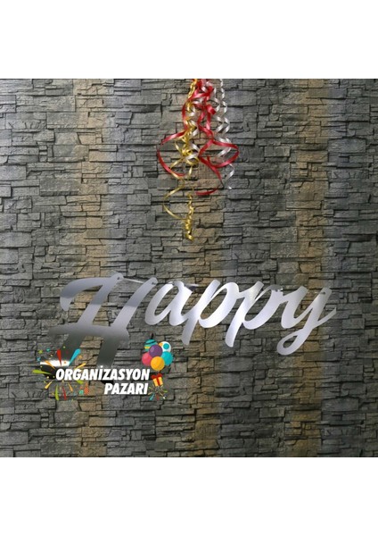 Gümüş Renkli Metalik Happy Birthday El Yazısı Banner fiyatları