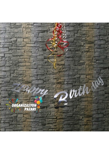 Gümüş Renkli Metalik Happy Birthday El Yazısı Banner fırsatları