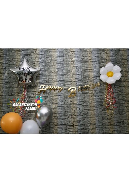 Gold Renkli Metalik Happy Birthday El Yazısı Banner fiyatları