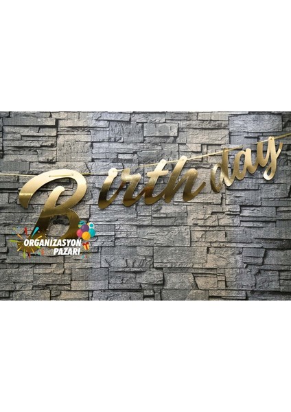 Gold Renkli Metalik Happy Birthday El Yazısı Banner fırsatları