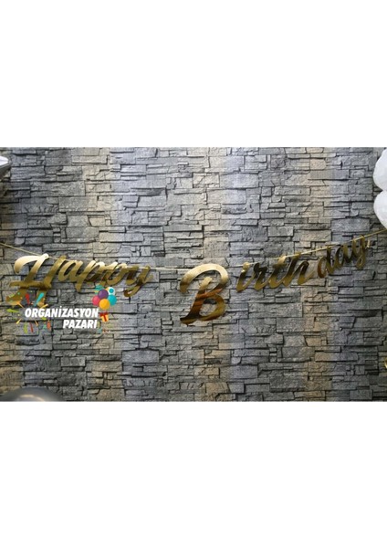 Gold Renkli Metalik Happy Birthday El Yazısı Banner indirimleri