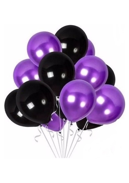 Metalik Mor Siyah Balon 12 Inç 10 Adet