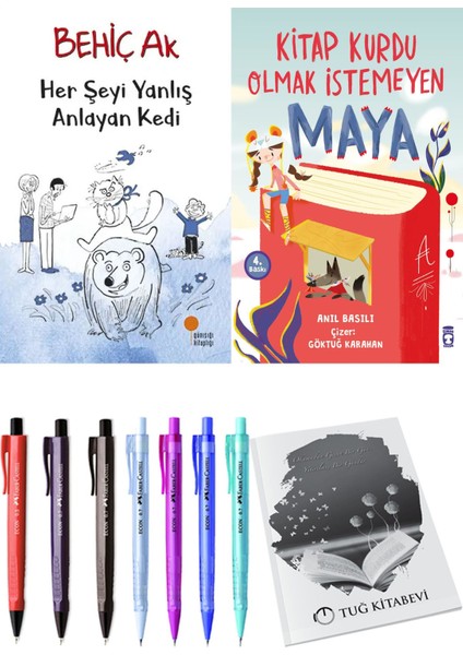 Kitap Kurdu Olmak İstemeyen Maya ve Her Şeyi Yanlış Anlayan Kedi 2'li Set - Kalem
