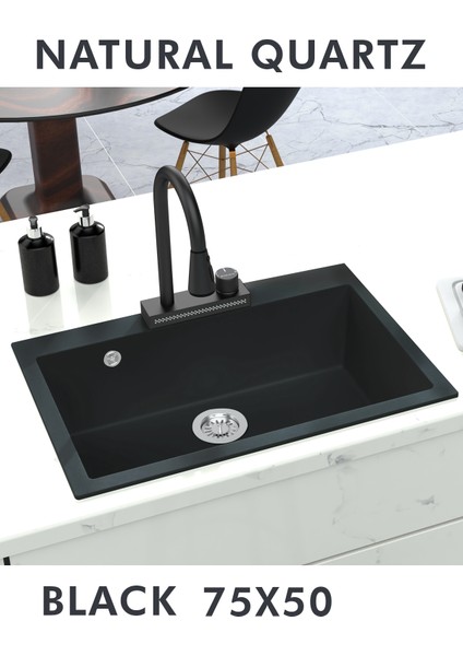 Granit Eviye Tek Gözlü Siyah 75 x 50 Kuvars