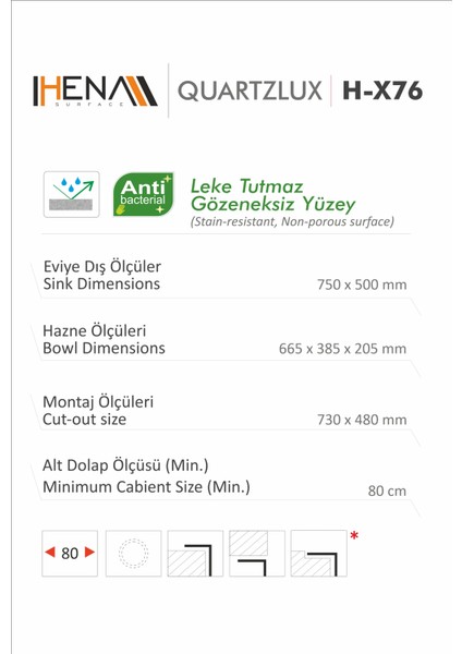 Granit Eviye Tek Gözlü Siyah 75 x 50 Kuvars fırsatları