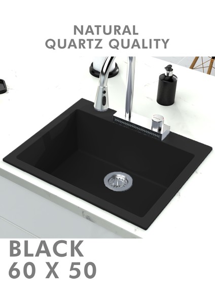 Granit Eviye 1 Gözlü Siyah 60 x 50 Kuvars