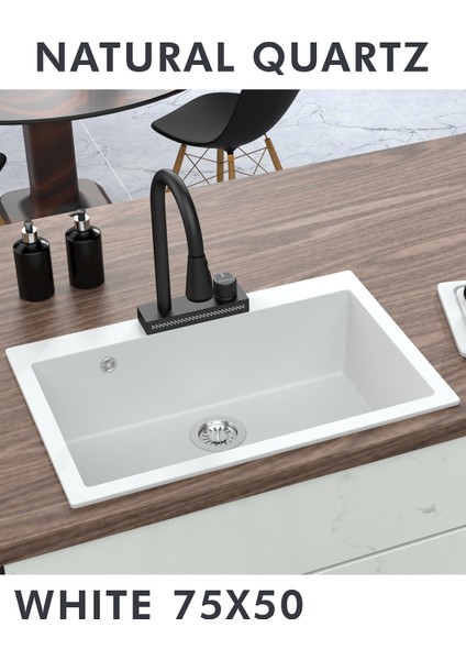 Granit Eviye Tek Gözlü Beyaz 75 x 50 Kuvars