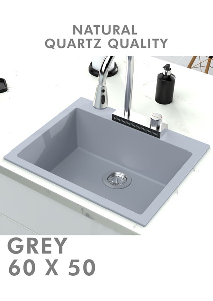 Granit Eviye 1 Gözlü Gri 60 x 50 Kuvars