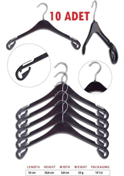 10 Adet Plastik Çentikli Çocuk Elbise Askısı Döner Başlıklı Çocuk Kıyafet Askı 33 cm