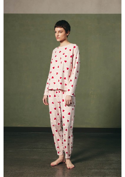 Kadın Pamuklu Uzun Kollu Pijama Takımı