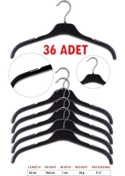 36 Adet Plastik Elbise Askısı Çentikli Döner Başlıklı Kıyafet Askı 42 cm