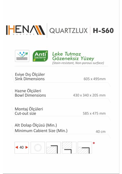 Granit Eviye 1 Gözlü Damlalıklı Antrasit 60 x 50 Kuvars fırsatları