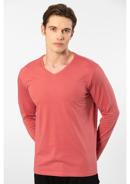 Erkek V Yaka Uzunkol Pijama Takım, %50 Modal, %50 Pamuk Alt Pijama Ceplidir