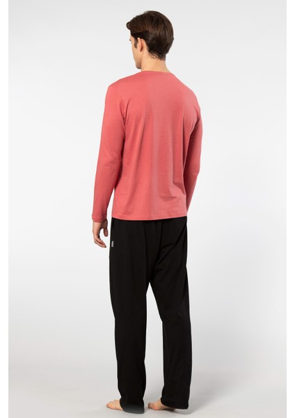 Erkek V Yaka Uzunkol Pijama Takım, %50 Modal, %50 Pamuk Alt Pijama Ceplidir