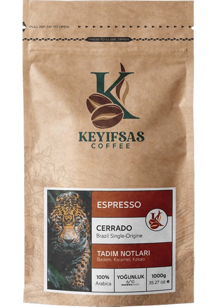 Keyifsas Coffee Brezilya Espresso Cerrado Kahvesi 1 kg Çekirdek Veya Öğütülmüş