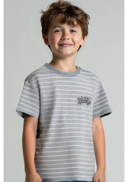 Jasper Gri Çizgili Erkek Çocuk Tshirt