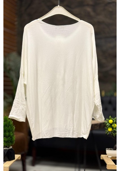 Yıldız Pullu Kayık Yaka Oversize Ithal Bluz