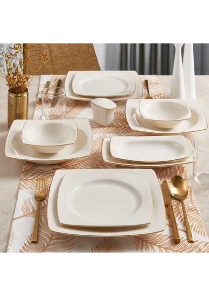 Caroline 12 Kişilik 54 Parça Kare Yemek Takımı Altın Yaldız 20