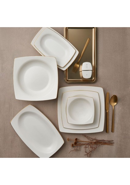 Caroline 12 Kişilik 54 Parça Kare Yemek Takımı Altın Yaldız 20 fiyatları