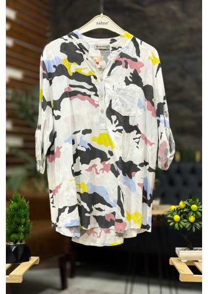 Yaka Pullu Hakim Yaka Düğmeli Kamuflaj Gömlek