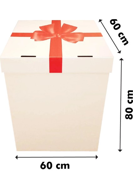 Bebek Cinsiyet Partisi Kutusu Kırmızı Kurdele Baskılı Gövde+Kapak Beyaz 60x60x80 Cm