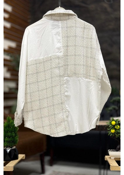 Simli Kuımaş Garnili Yakalı Oversize Poplin Gömlek fiyatları