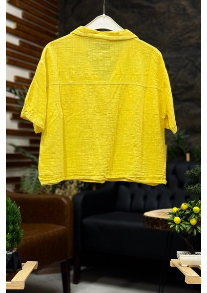 Yakalı Cepli Kısa Keten Gömlek fiyatları